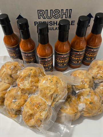 12 Crabcakes & 6 Hot Sauce Bottles