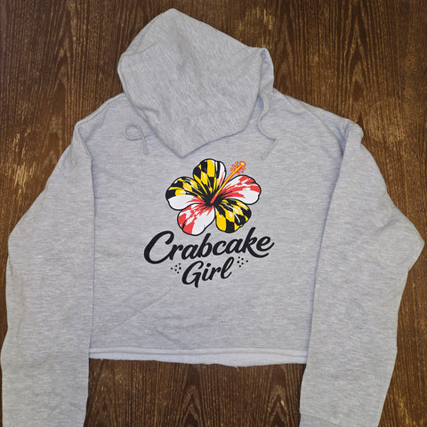 Crabcake Girl Crop Top Hoodie - Grey